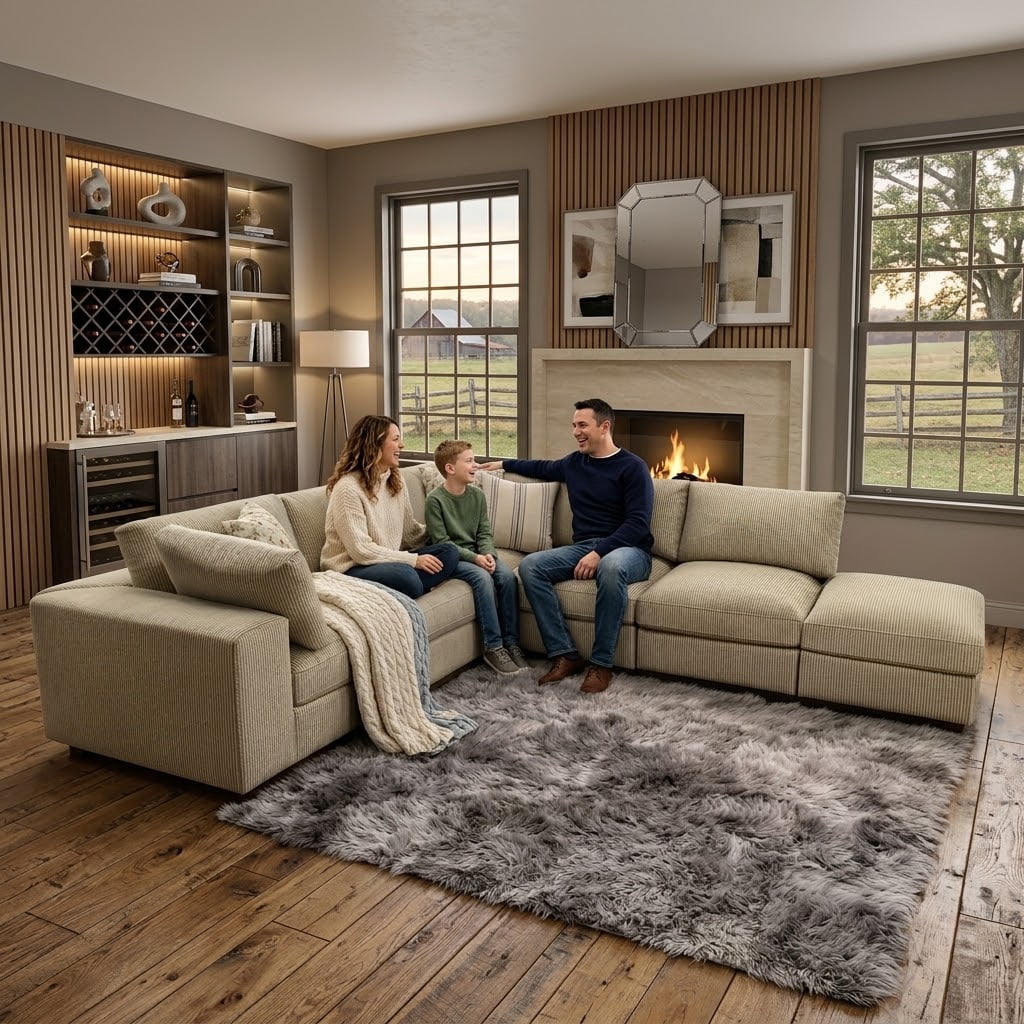 Howcool Cloud Couch Modular Sectional Sofa 6 Seat 122" L Shaped Reversible Convertible Couch, Corduroy Thick Cushion with Movable Ottomans, Washable Removable Cover for Living Room,Camel