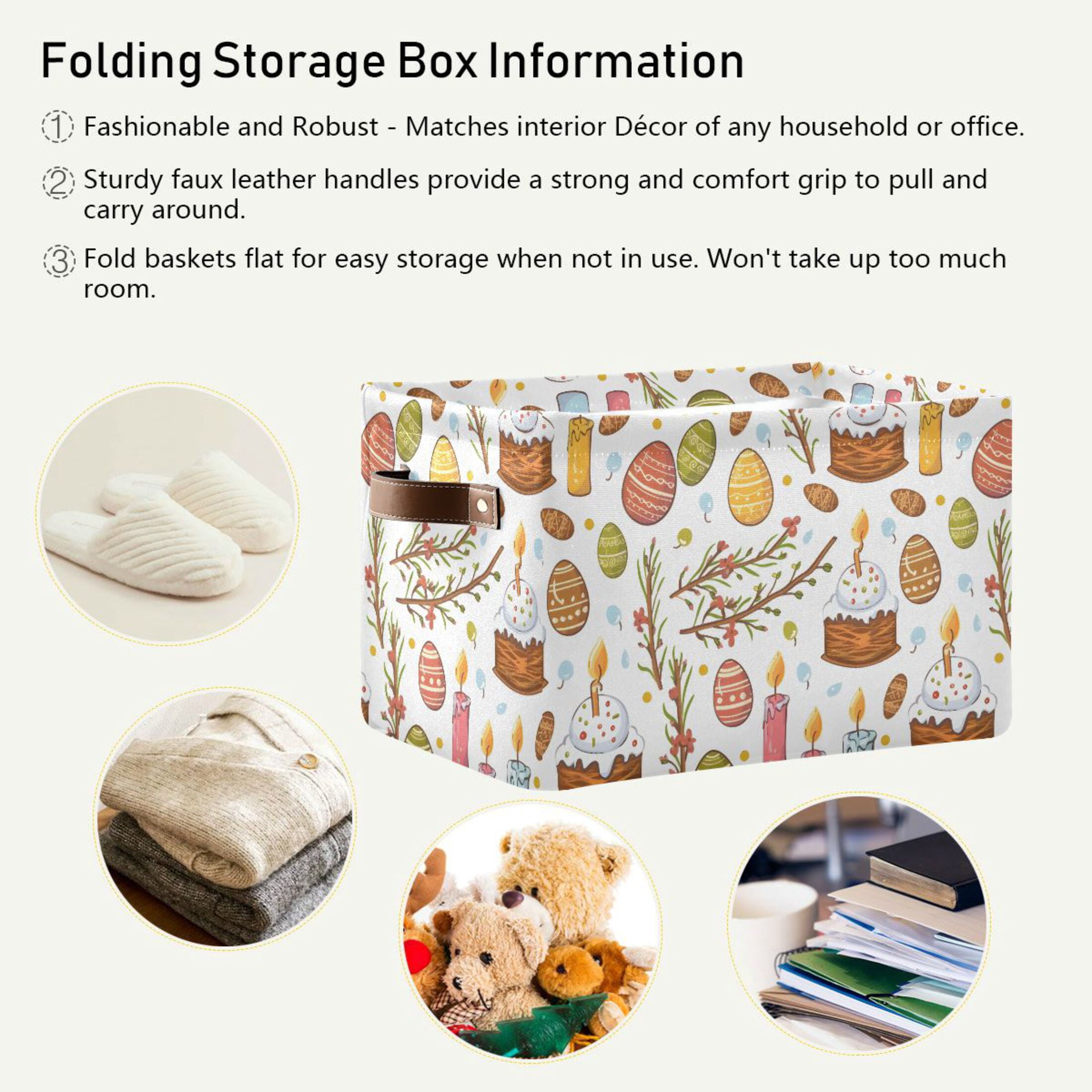 Easter Egg Cake Branches Storage Bins with Handle Fabric Organizer Basket Foldable Box 2 Pack 14.2x10.2x8.3