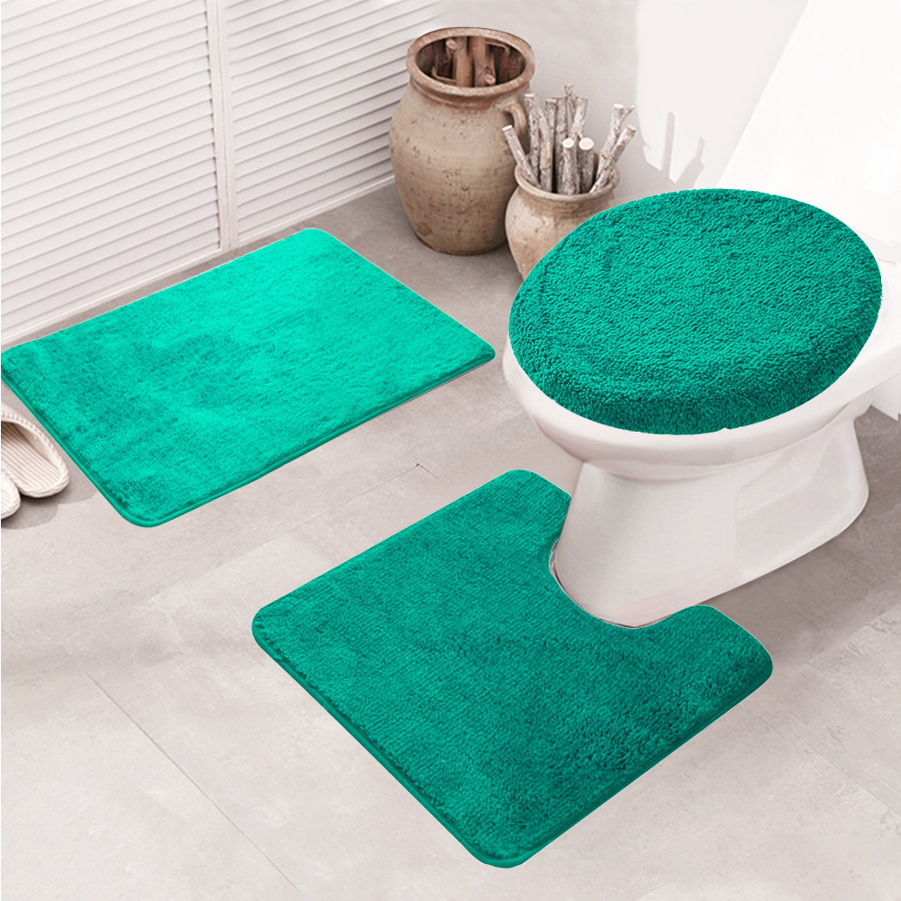 3 Piece Bathroom Rug Set Shaggy Non Slip Machine Washable Rectangular
