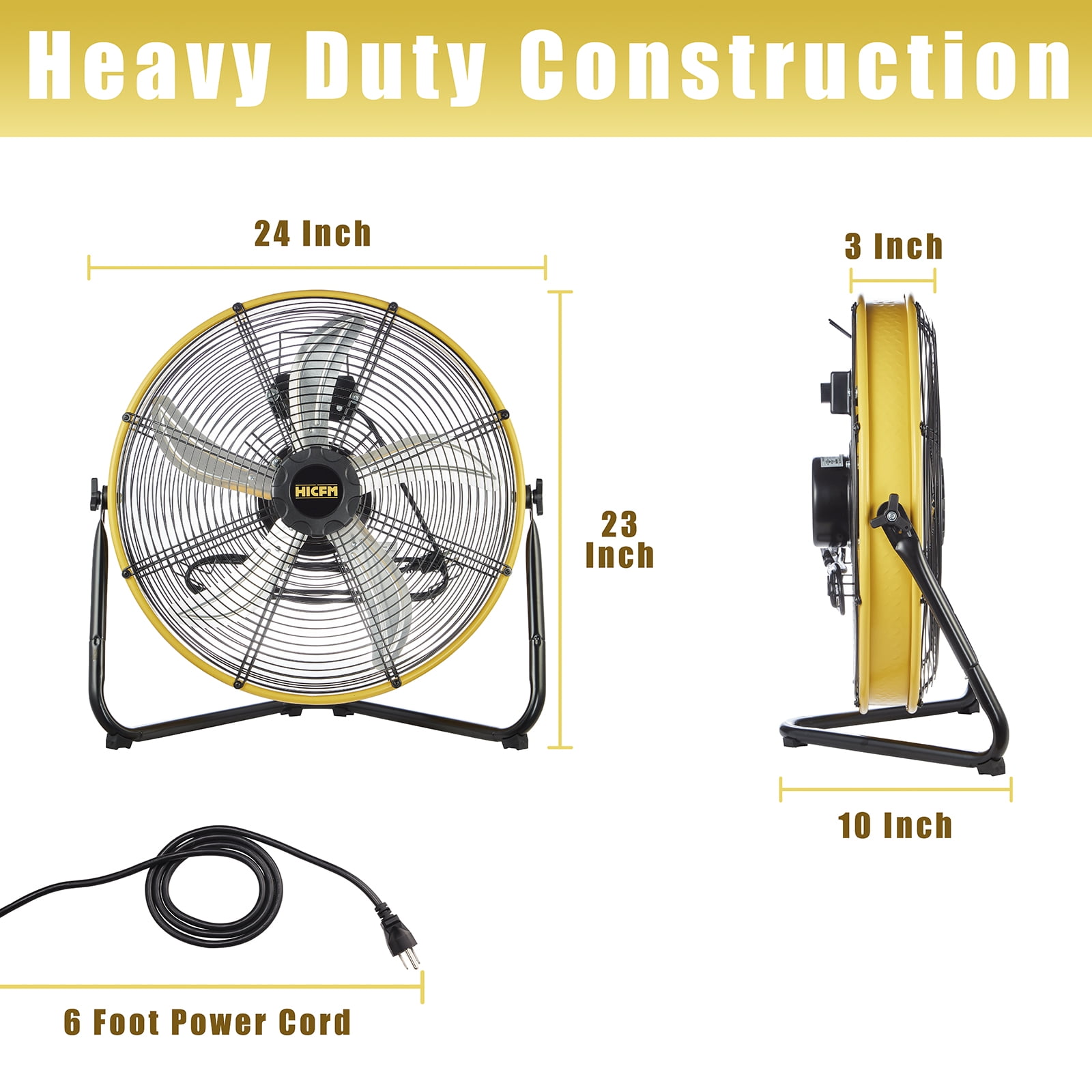 HICFM 20" 6300 CFM Heavy Duty Shroud Fan with IP44 Enclosed Powerful 1/4 Motor