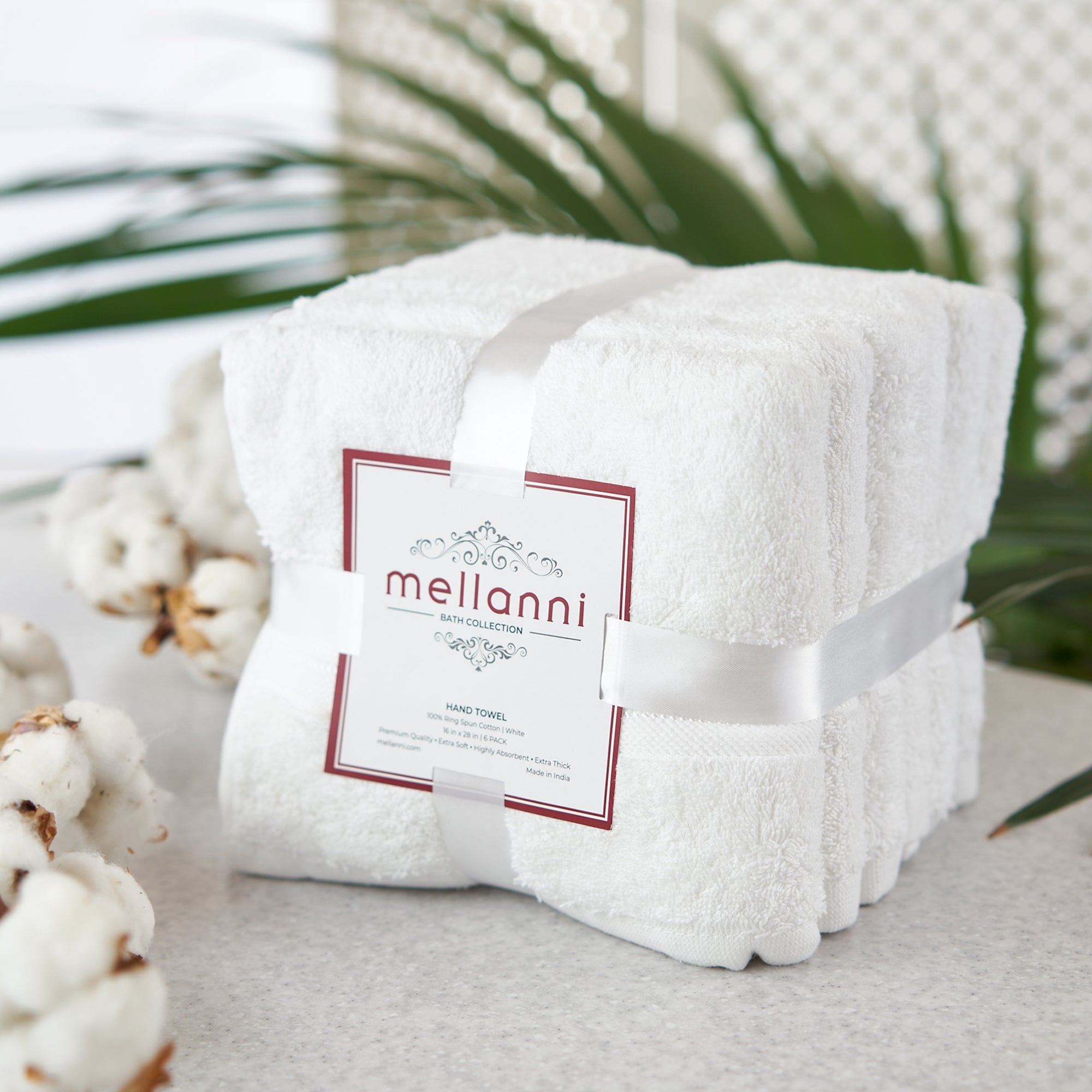 Mellanni Hand Towels 100% Cotton 16"x28", 6 Pack, White