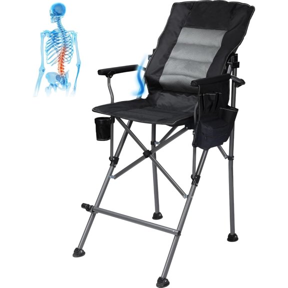 REDCAMP Extra Tall Folding Chairs for Adults with Adjustable Backrest, Portable Bar Height Foldable Director Chairs with Lumbar Support High Back and Footrest