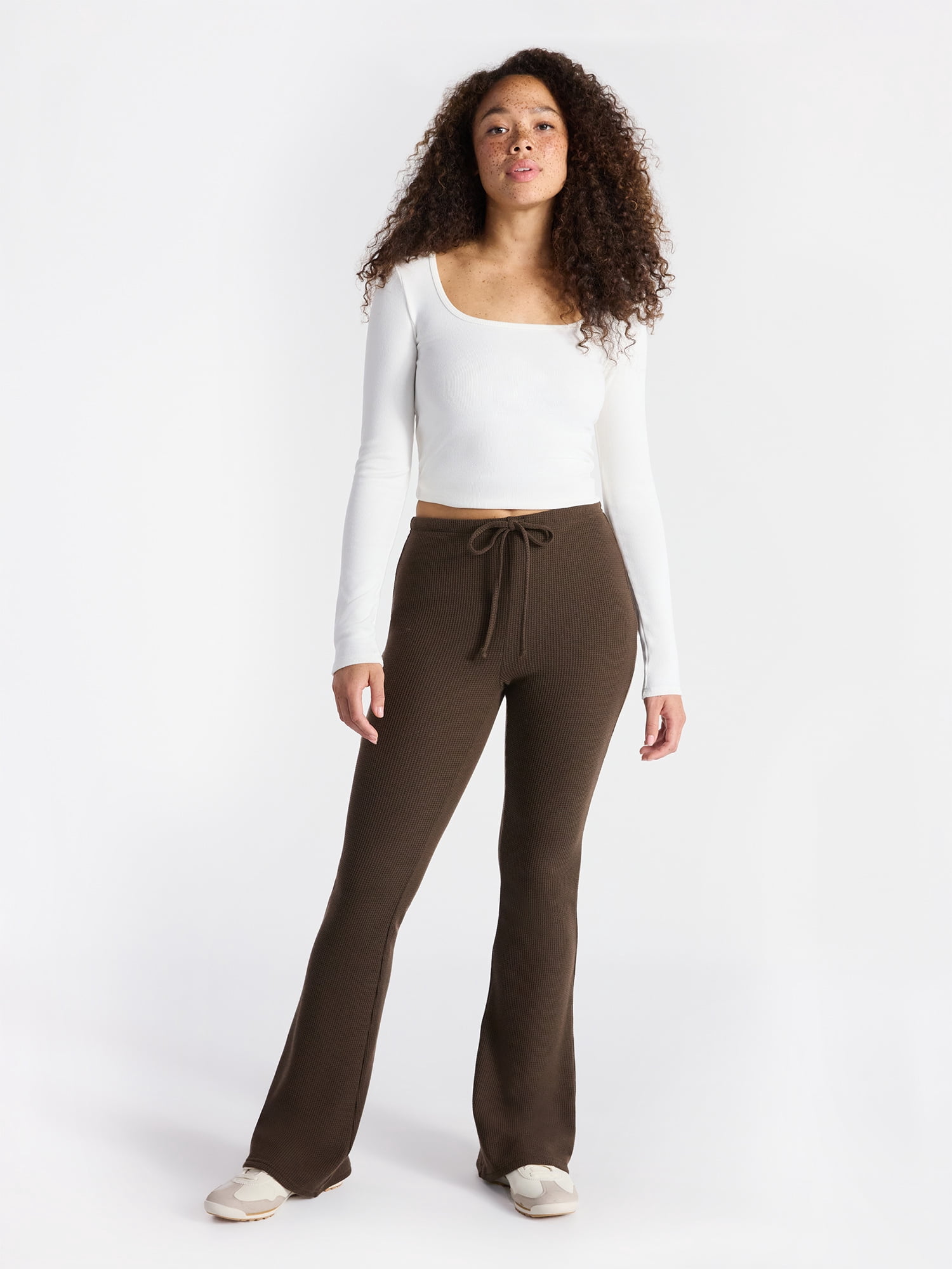 No Boundaries Brushed Back Waffle Knit Mini Bootcut Leggings, 32'' Inseam, Women’s