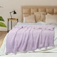 thumbnail image 6 of PAVILIA Lavender Purple Lilac Sherpa Throw Blanket with Soft Pom Pom Fringe, Plush Cozy Warm Blankets for Couch Bed Sofa, Fuzzy Fleece Throw with Pompom, Lightweight Fluffy, Light Purple 50x60 in, 6 of 7