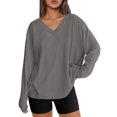 thumbnail image 1 of Chandail en Molleton Surdimensionné pour Femmes, Col en V Manches Longues Chandail Tee Tops, Chemise Décontractée Ample Couleur Unie Extensible Automne, 1 of 6