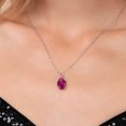 thumbnail image 3 of Gem Stone King 14K White Gold Red Created Ruby Pendant Necklace for Women | 0.85 Cttw | Gemstone July Birthstone | Oval 7X5MM | With 18 inch Silver Chain, 3 of 6