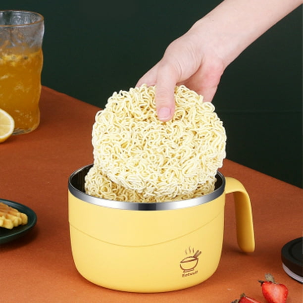 Tazón de Ramen de Acero Inoxidable, Olla Instantánea, Cubiertos de Cocina, Tazón para Sopa, Tazón para Servir, Tazón para Ensalada, Picnic, Cocina, Senderismo, Oficina, Camping, Amarillo