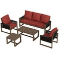 thumbnail image 3 of EAGLE PEAK 5 Pieces Natural Real Wood Cedar Outdoor Patio Conversation Set Spacious Seat Dining Chair & Sofa Set with Red Cushions, Slat Top Coffee Tables, 3 of 9