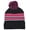 Black/Pink, variant on Girls Striped Knit Beanie Full Wrap Cuff & Top Pom 6 Color Combinations