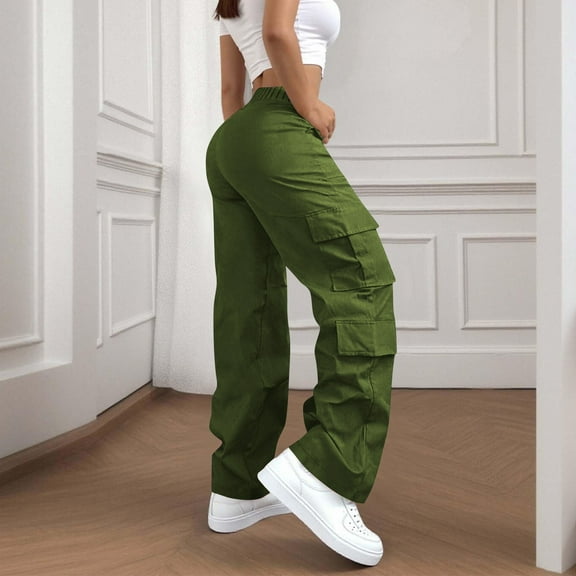 Outfmvch Baggy Cargo Pants Women Baggy Joggers for Women Windproof Pants Women Linen Pants Women Petite Pants for Women Tall Womens Pants Wide Leg Yoga Pants for Women Green 1 L