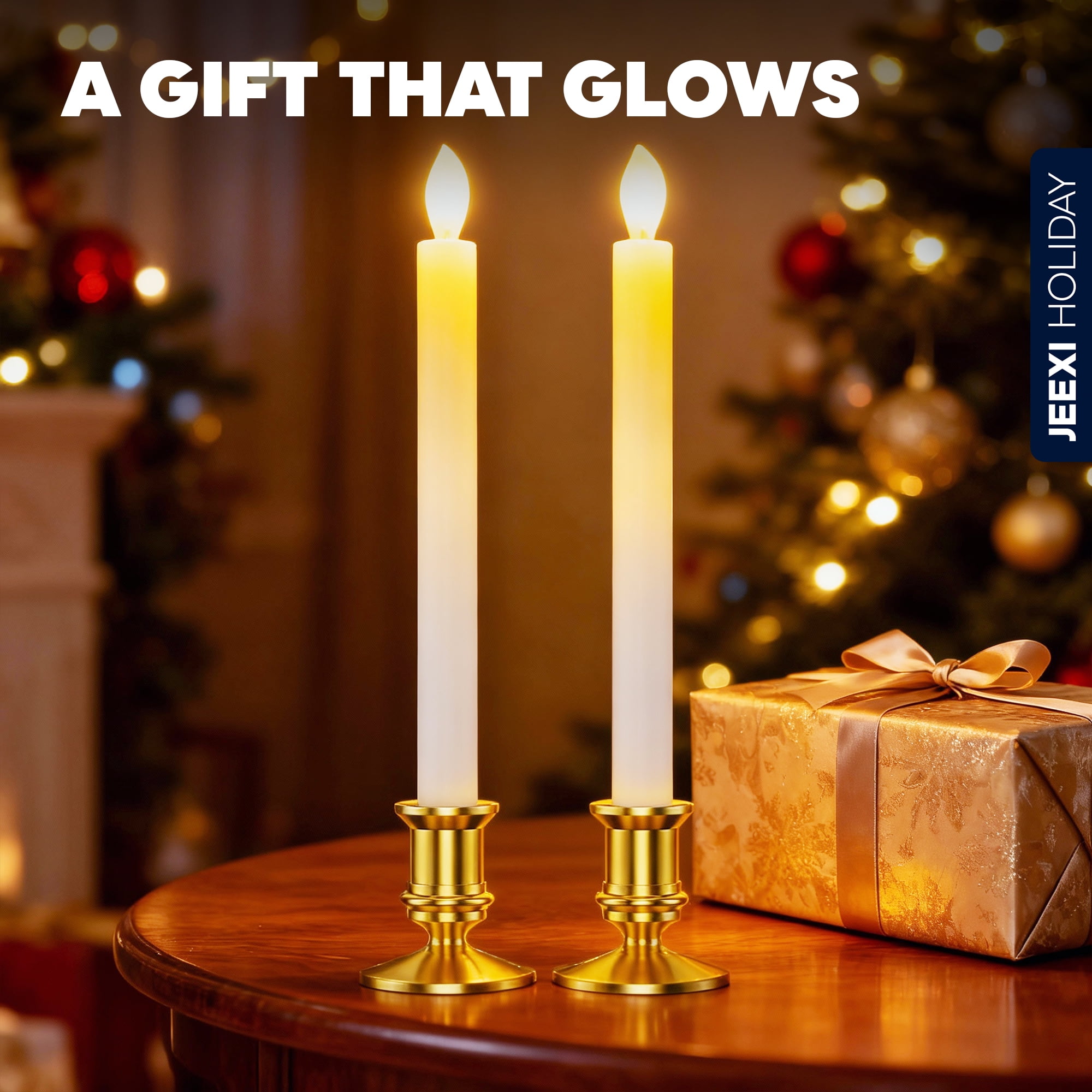 Christmas Window Candles - 6 Pack, Christmas LED Taper Candles with Timer & Stands, Flickering Flameless Candles with Remote Control, Battery Operated Candles, Indoor Xmas Holidays Decorations (Gold)