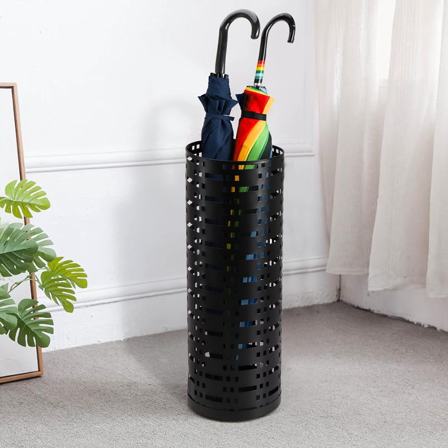 Metal Round Umbrella Stand Rack, Free Standing Umbrella Holder for Canes Walking Sticks for Entryway, Home, Office Decor