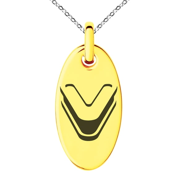 Stainless Steel Letter V Initial 3D Monogram Engraved Small Oval Charm Pendant Necklace