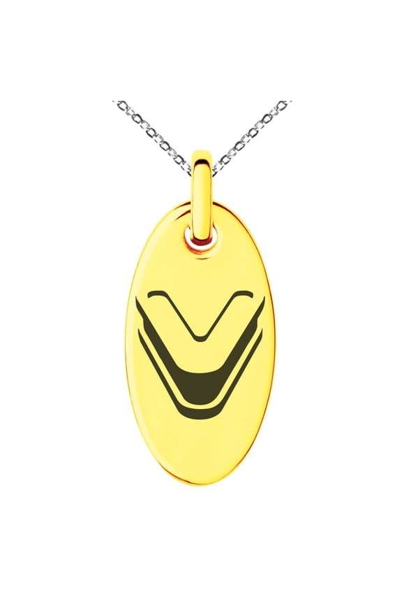 Stainless Steel Letter V Initial 3D Monogram Engraved Small Oval Charm Pendant Necklace