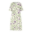 thumbnail image 4 of FAVIPT Womens Plus Size Summer Dresses Boho Retro Floral Print Dress Short Sleeve Crew Neck Pleated Maxi 2025 Dresses with Pockets Beige,XXL, 4 of 5