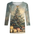 thumbnail image 5 of VKOYWKM Womens Christmas Tops 3/4 Length Sleeve Christmas Tops Cute Xmas Tree Graphic Tees Loose Fit Fall T-Shirts, 5 of 5