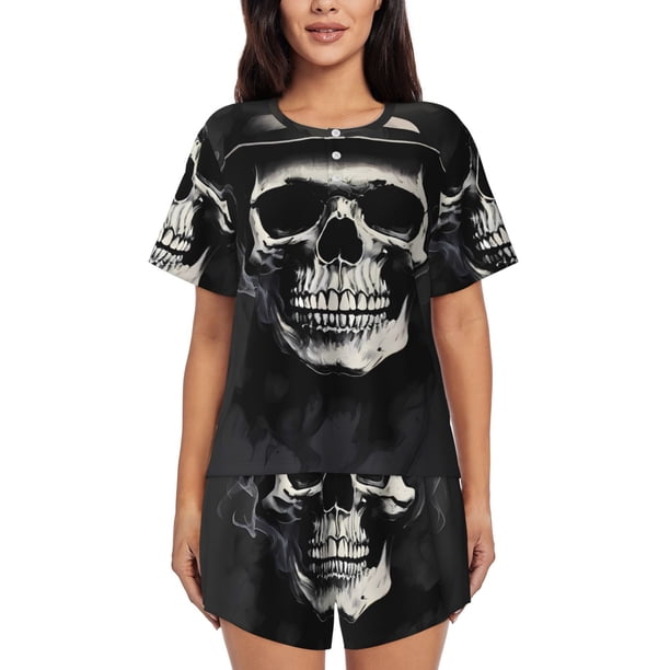 Balery Magician Hat Skull Conjunto de Pijama para Mujer con Estampado, Dos Piezas de Manga Corta y Shorts, Ropa de Dormir Suave con Cuello Redondo y Bolsillos-4X-Large