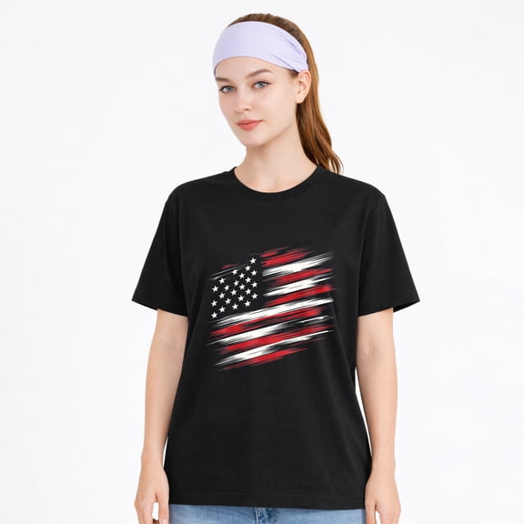 July 4th themed patriotic American flag T-shirt, unisex.