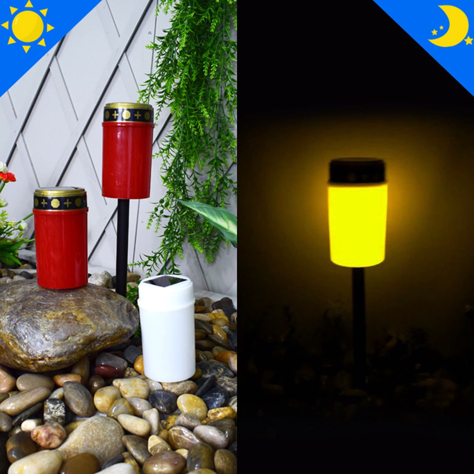 4Pieces Solar Pathway Lights Outdoor Grave Candle Lamp Waterproof Candle Light
