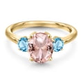 thumbnail image 3 of Gem Stone King 18K Yellow Gold Plated Silver Peach Nano Morganite and Swiss Blue Topaz Engagement Ring for Women | 2.71 Cttw | Oval 9X7MM | Gemstone October Birthstone | Size 6, 3 of 6