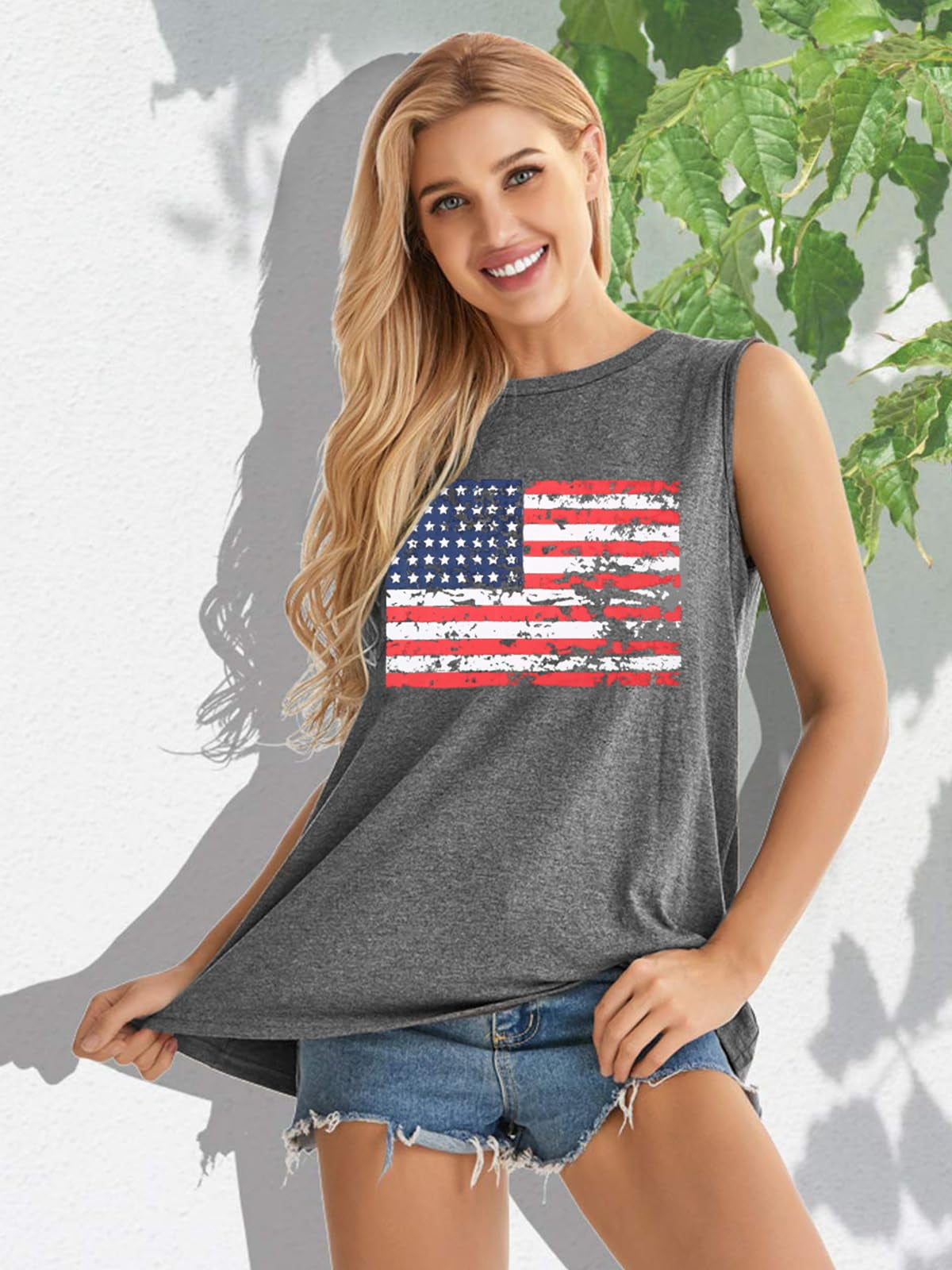 KimSoong Women American Flag Tank Tops USA Stars Stripes Graphic Independence Day Patriotic Shirt Summer Loose Vest Tees