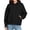 Black, variant on Drawstring Hood Front Kangaroo Pocket Drop Shoulder Rib Cuff Cropped Oversized Solid Pullover Hoodie for Women Spring Fall Daily Casual Tops