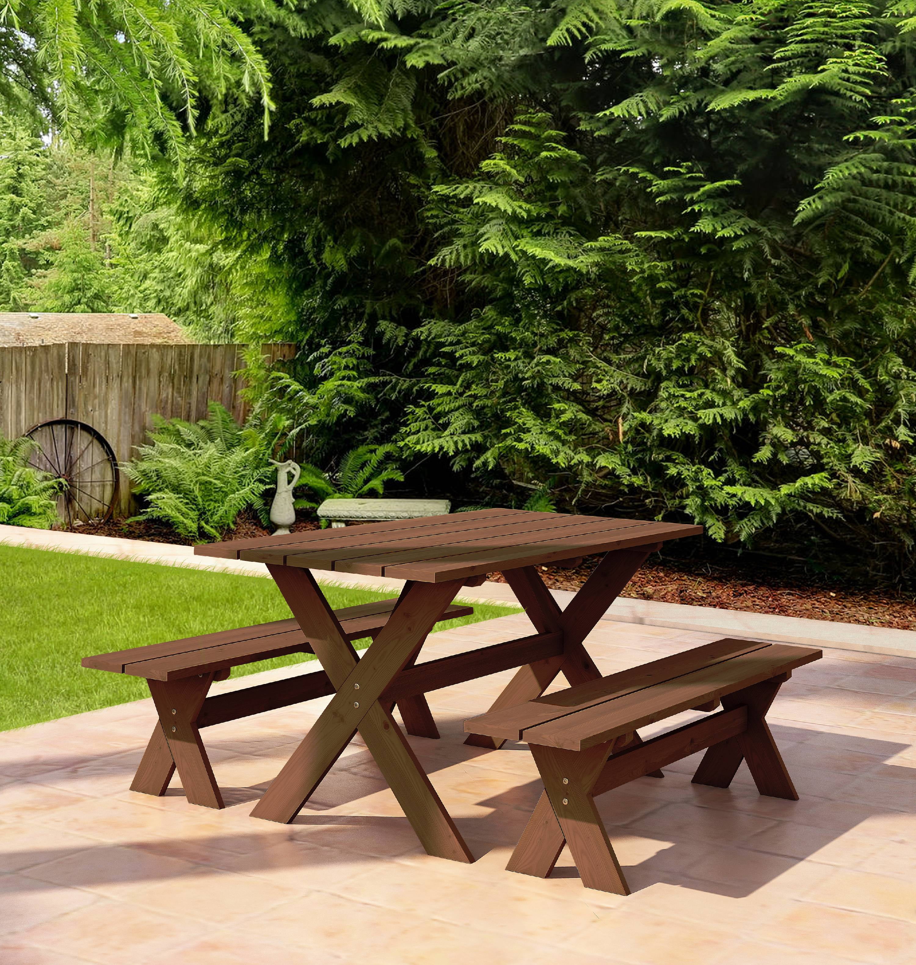 Chunky wooden dining table with benches