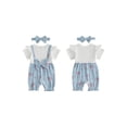 thumbnail image 2 of BemeyourBBs Newborn Baby Girl Summer Clothes Cotton Outfits Faux Two-piece Romper Bow Print Ruffled Trim Short Sleeve Jumpsuit and Bow Headband 2 Pcs Set, 2 of 9
