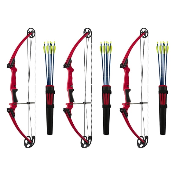 Genesis Archery Left-Handed Compound Bow Archery Kit, Red (3 Pack)