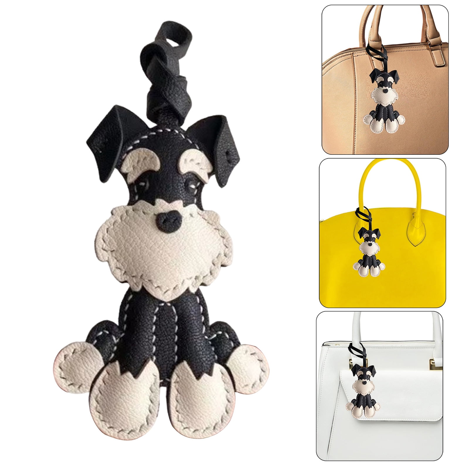 Stylish Leather Schnauzer Key Rings Sturdy Schnauzer Enthusiasts' Leather Keychain Handmade Key Decoration