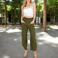 thumbnail image 6 of Women's Wide-Leg Elastic Waist Pants with Side Pockets - Large, Olive Green, 6 of 7