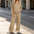 thumbnail image 5 of vdgthytj Womens Sweatsuits 2 Piece Set Full Zip Drawstring Hooded Jackets Wide Leg Pants Fall Winter Athleisure Tracksuits(X-Large,Khaki), 5 of 7