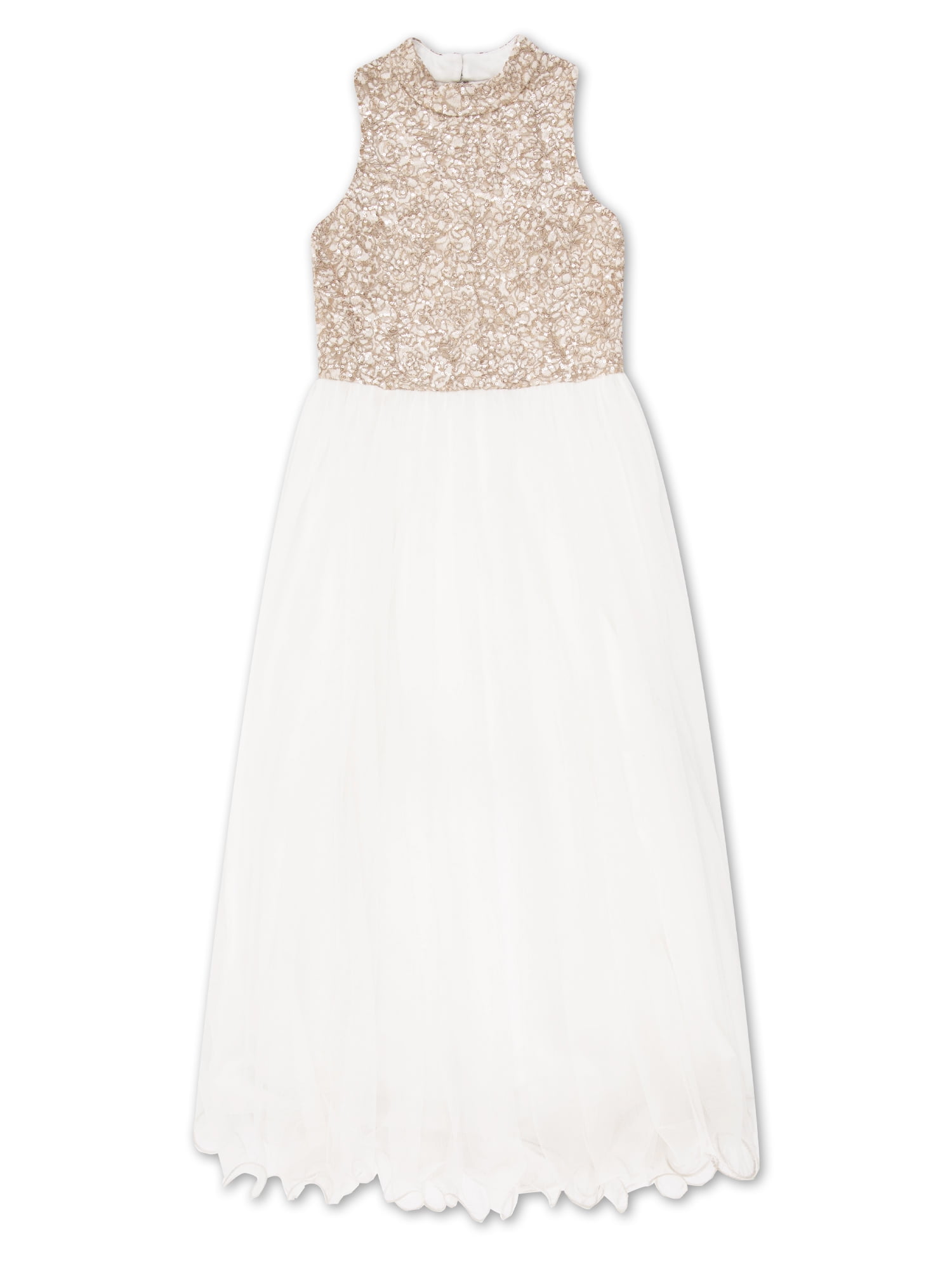 Girl/'s Speechless Ivory Gold Sleeveless Glitter Dress