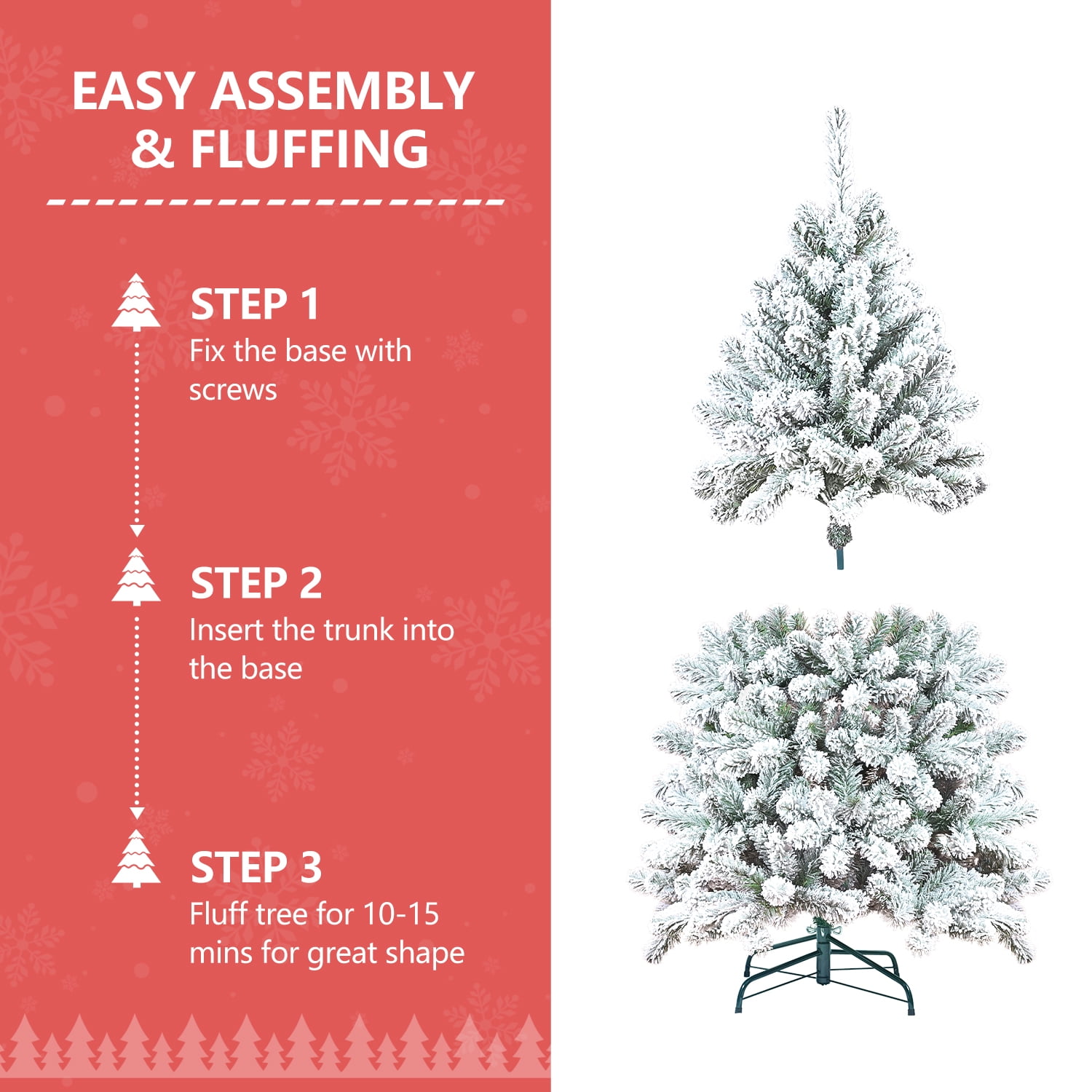 Snow-Kissed Flocked Christmas Tree 6ft with 600 Tips 27 Pinecones Metal Stand Indoor Decor