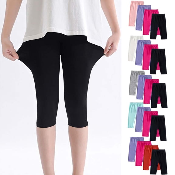 BCSIOAOI 4 Pc Girls Leggings,High Waist Stretch Solid Slim Capri Leggings Multipack Gray 12-13 Years