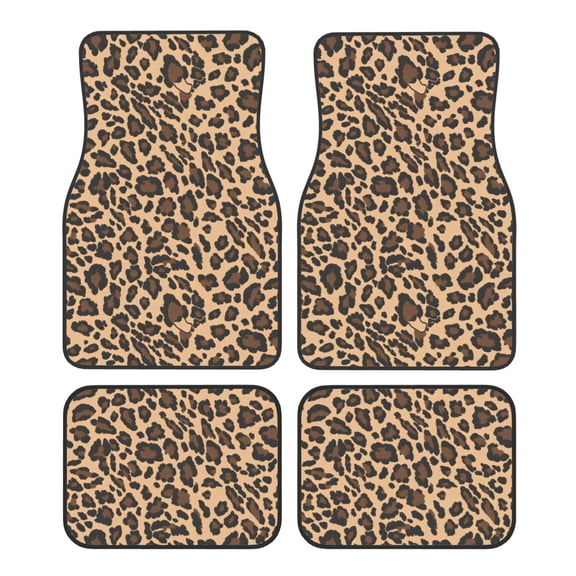 Crystal Fleece Car Floor Mats Set Of Four - Bottom Injection Molded For Easy Installation To Prevent Interior Contamination Suitable For Most Cars Leopard Skin Print Style Darkgreen_4