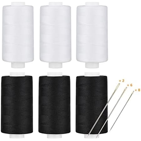 All Purpose Thread Polyester 3 White 3 Black 400 Yards Each with 16 Needles for Hand Sewing and Thread for Quilting Piecing Sewing Machines All Purpose Thread Polyester 3 White 3 Black 400 Yards Each with 16 Needles for Hand Sewing and Thread for Quilting Piecing Sewing Machines