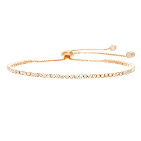 - Lesa Michele Women's White Cubic Zirconia Adjustable Tennis Slider Chain Bracelet in Rose Gold Plated Sterling Silver