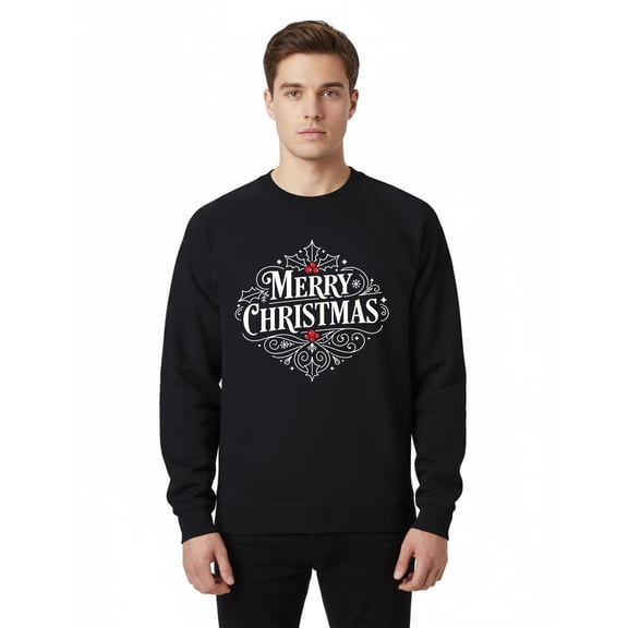 Gildan Men's Merry Christmas Crewneck Sweatshirt, Christmas Funny Graphic Printed Shirt, Black, S