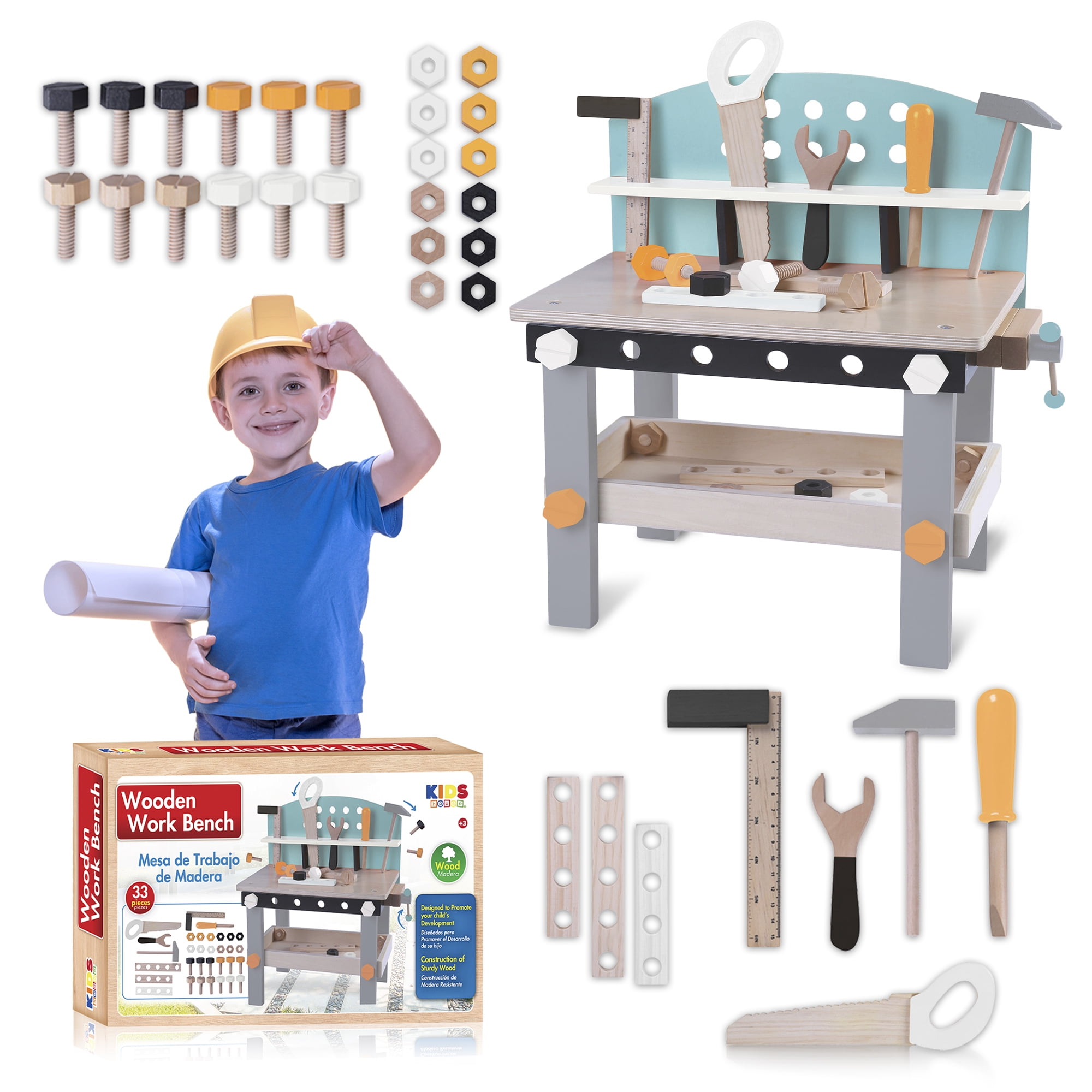 Juguete De Madera Mesa De Herramientas Con Accesorios Para Ninos Kids House RPL01 Walmart en linea