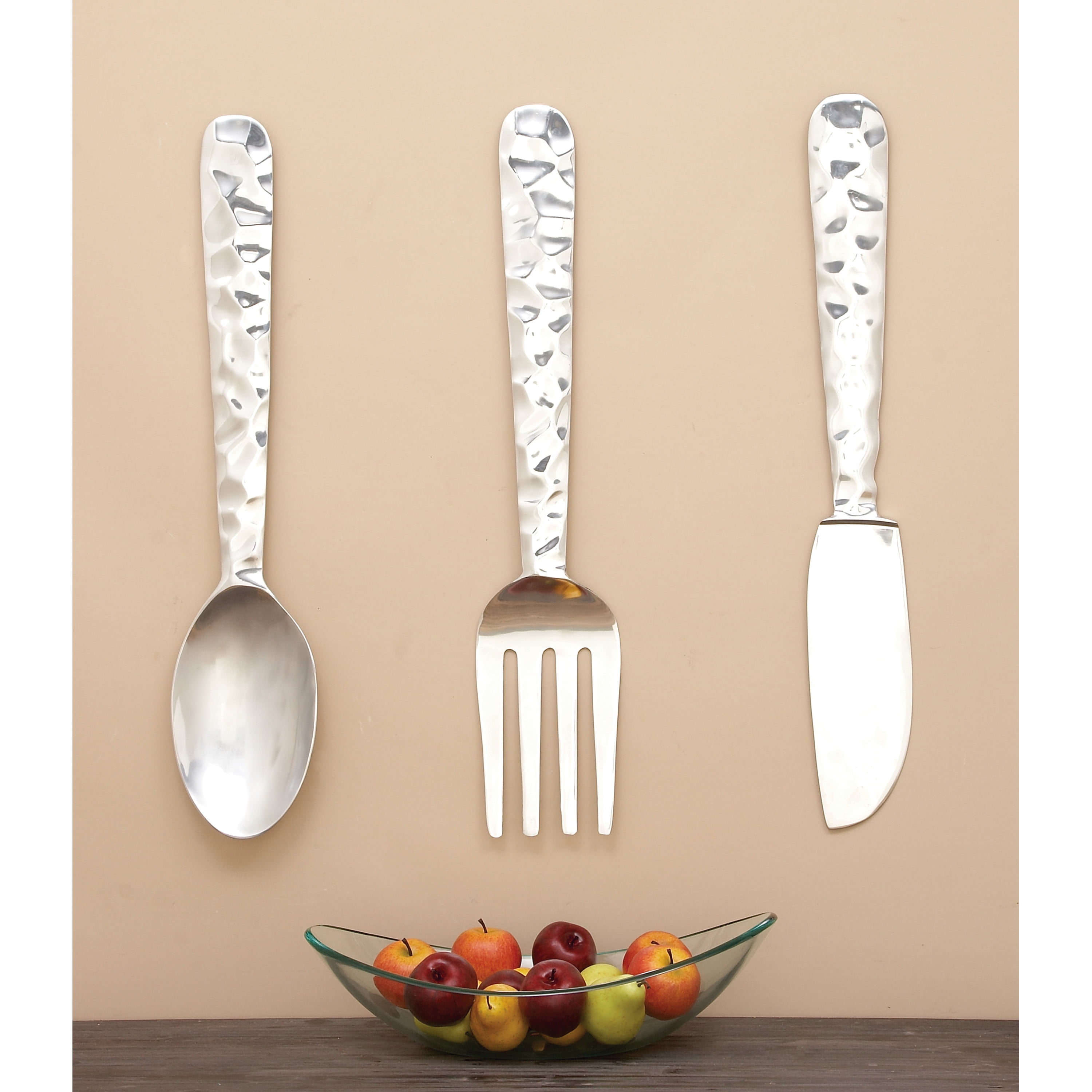 DecMode Silver Aluminum Knife, Spoon and Fork Utensils Wall Decor (3 Count)  