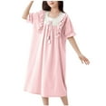 thumbnail image 2 of JDQJBZ Birthday Party Dress for Toddler Girls Short Sleeve Lace Neck Solid Color for 4-18 Years, 2 of 5
