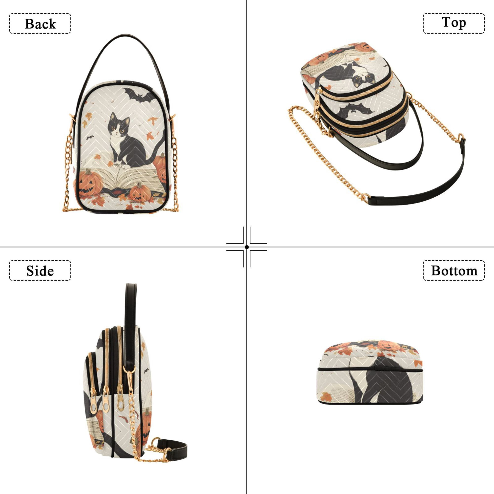 FORMRS Crossbody Bag for Women Quilted Travel Shoulder Cell Phone Purse with Chain Strap Handbag, Gray Cartoon Halloween Cat
