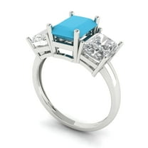 4ct emerald cut turquoise 18k white gold 3 stone Bridal Wedding Engagement Promise Anniversary Ring for Women size 6.5