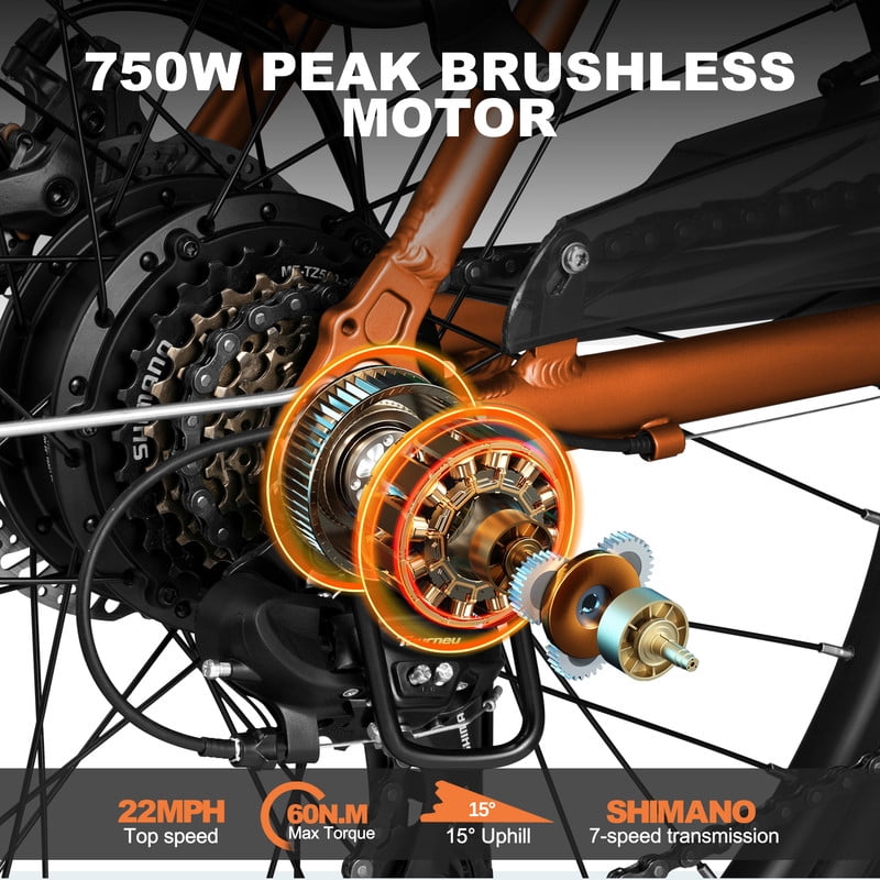 Actbest Electric Bike for Adults, 26" Step-Through Electric Bicycle with 36V 13Ah Removable Battery, 750W Peak Motor Electric Cruiser Bike with 20MPH, 7 Gears & Front Suspension (Orange)