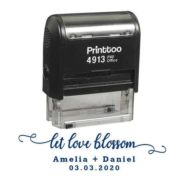 Printtoo Personalized Blue Self Inking Let Love Flower Stamp Custom Wedding Favor Rubber Stamper-58 x 22 mm