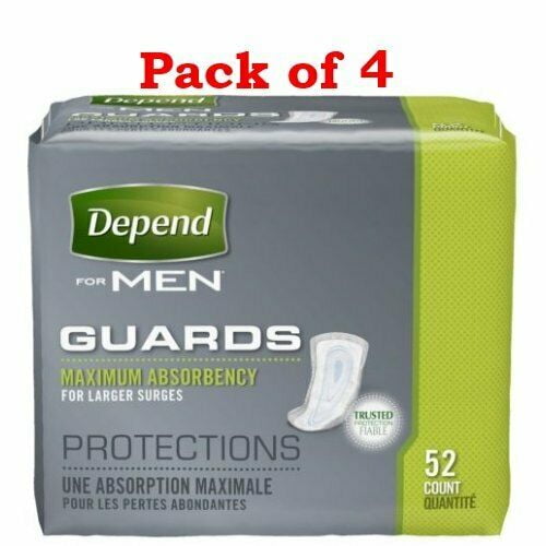Depend Guards For Men, Maximum Absorbency, Larger Surges, 52ct, 4Pack
