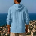 thumbnail image 5 of Hoodie Long Sleeve Shirts for Men Cotton Linen Solid Color Buttons Drawstring Casual Top Summer Vintage Fashion Comfort Loose Pullover Shirt, 5 of 9