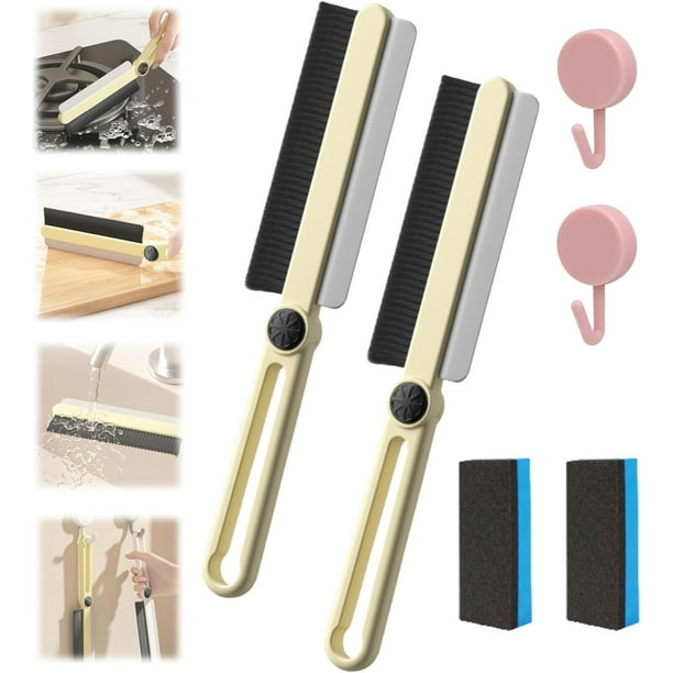 Cepillos de limpieza de grietas de cerdas duras con raspador, cepillo de limpieza de grietas giratorio multifunción, herramienta de limpieza de grietas giratoria para el hogar para inodoro, baño, freg