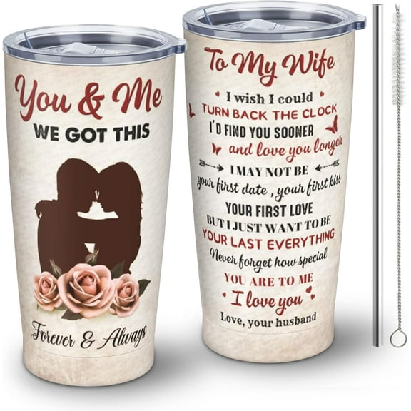 Christmas Anniversary Romantic Gift for Her, Xmas Gifts for Wife from Husband, Wife Gifts from Husband, Birthday Gifts for Wife, Wife Birthday Gift Ideas, to My Wife Tumbler with Straw 20oz 1pc